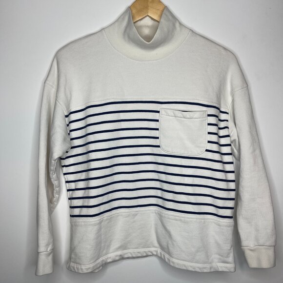 Madewell Striped‎ Mock Neck Sweatshirt Pullover with Pocket Casual Comfy - Picture 2 of 7